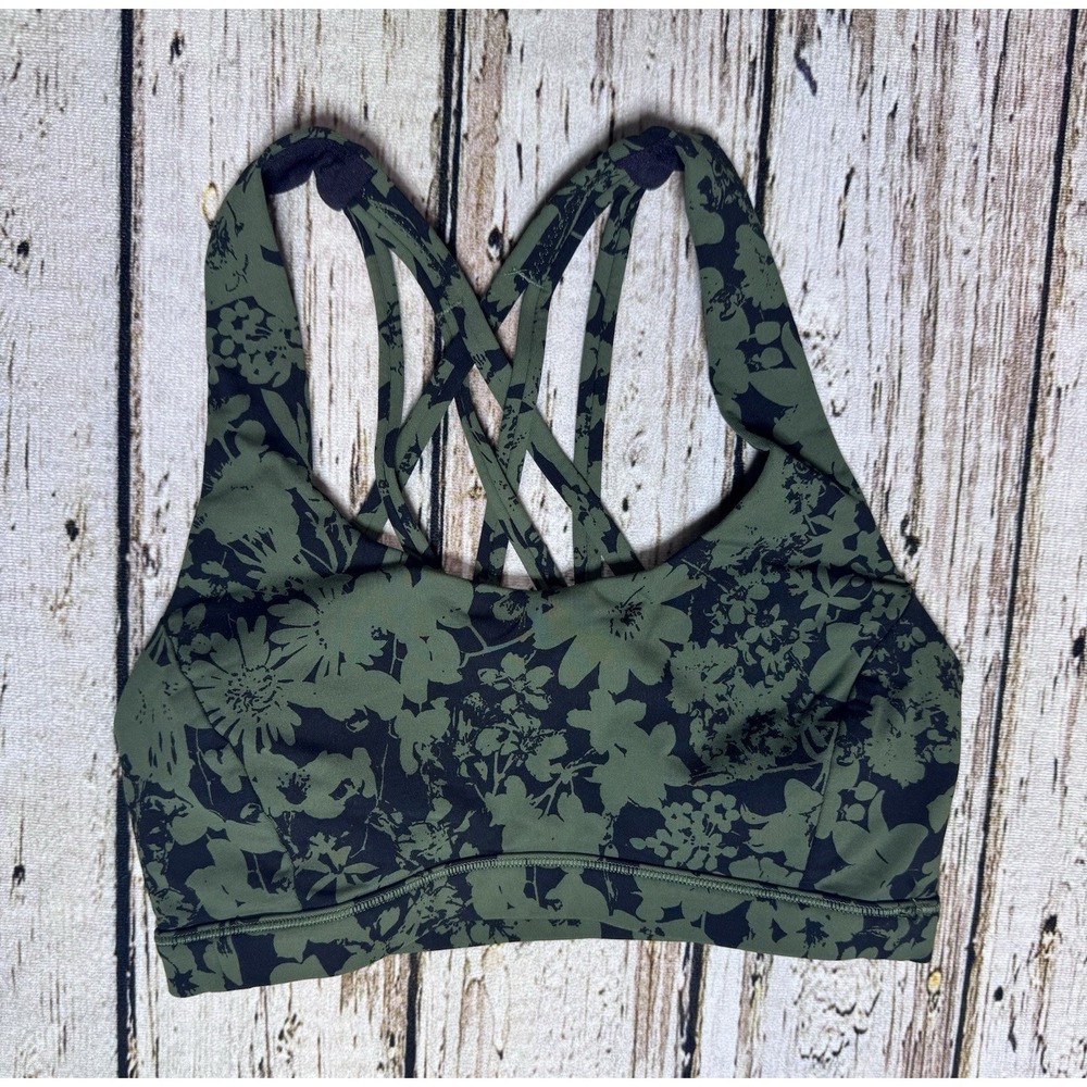 Lululemon Free to Be Serene Bra Sz 4 Efflorescent Barracks Green Black NEW NWOT
